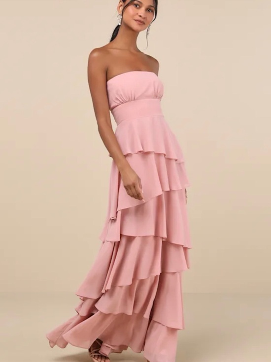 Lulus Dresses & Skirts - Lulu's Blush Strapless Tiered Ruffle Maxi Dress